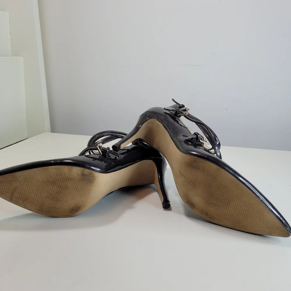 Marc Fisher Dangerly Patent Leather Black Dark Gray Strappy Heels Size Women's 8 - Picture 11 of 12
